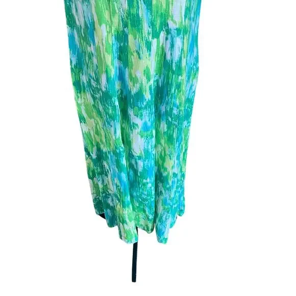 Vintage Choices 100% Linen Sleeveless Green and Blue Maxi Dress small - Picture 5 of 15